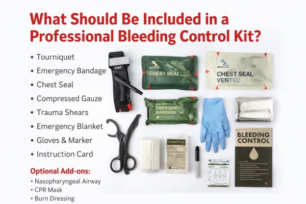 O que deve ser incluído em um kit profissional de controle de sangramento?