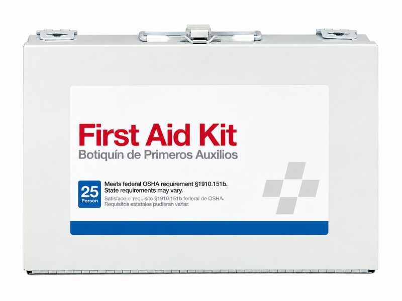 Kit de primeiros socorros de metal para 25 pessoas | Kit de primeiros socorros para local de trabalho e emergência