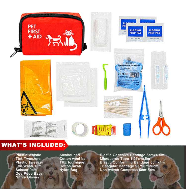 Kit portátil de primeiros socorros para animais de estimação para cães e gatos - Kit médico de emergência para viagens, atividades ao ar livre e casa